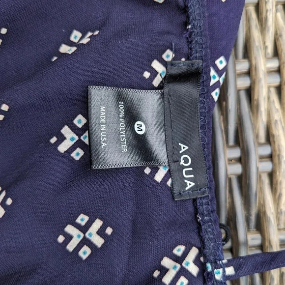 AQUA BORDER PRINT HANDKERCHIEF DRESS Small Navy Blue Halter Neck - Picture 12 of 12